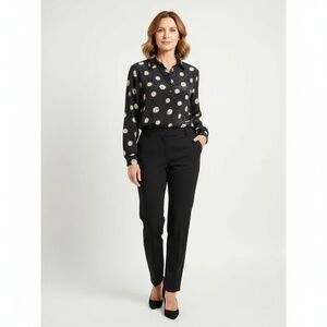 Vintage Tan Jay Womens Blouse Size 8 Black Off-White Greek Coin Print Button Up